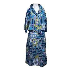 VINTAGE Janet MIDI Dress Cinched Empire Waist Silky Lightweight Sleeves